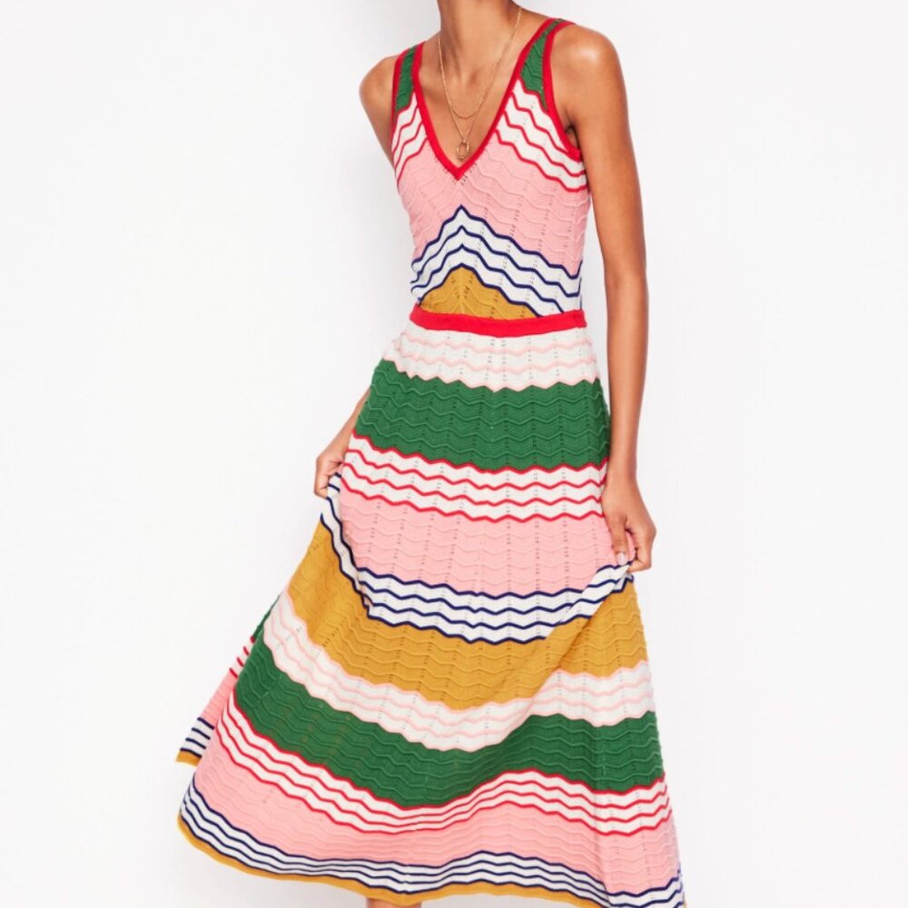 🦄 Boden V-Neck Maxi Knitted Dress-Multi Stripe - Regular/12
